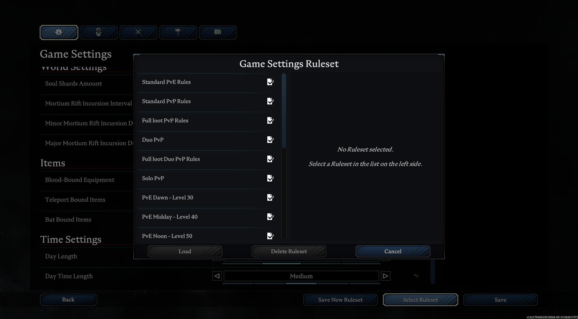 Create your own rules and settings in V Rising.