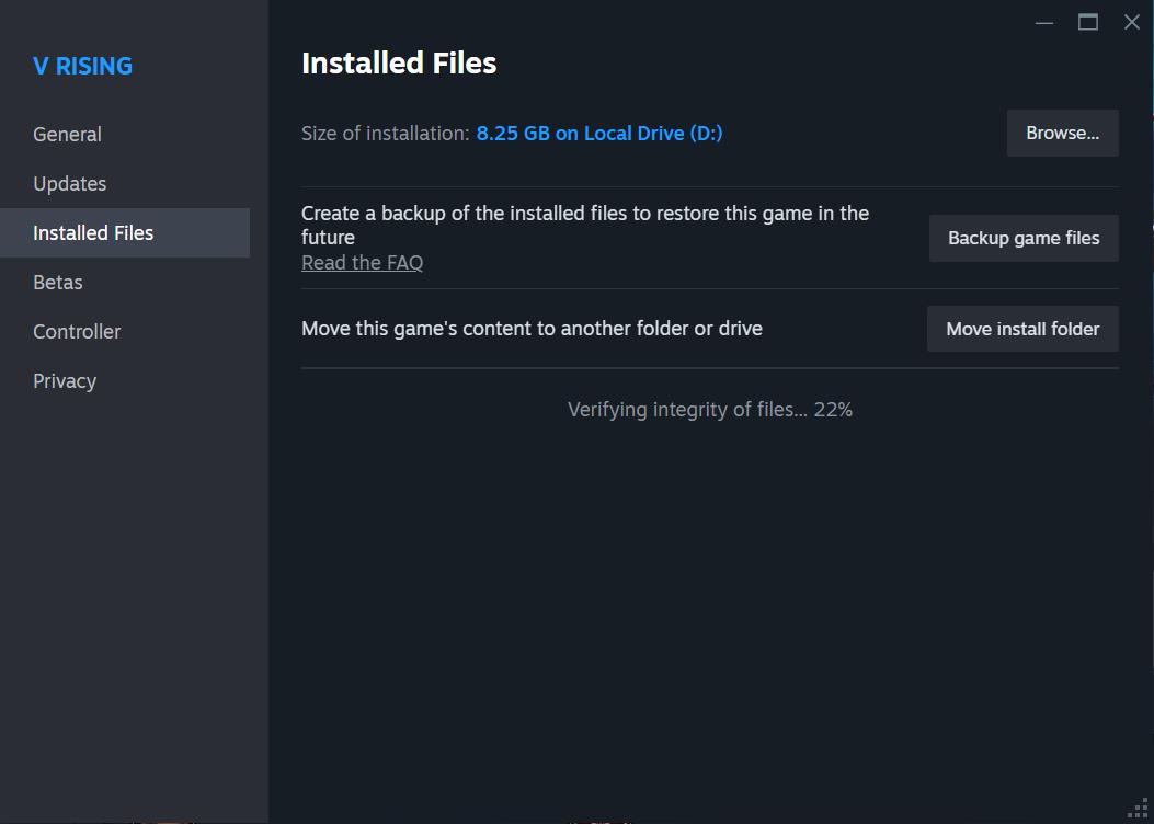 Check V Rising’s game files in your Steam Library.