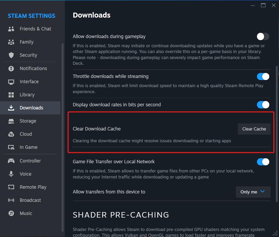 Access settings and clear cache.