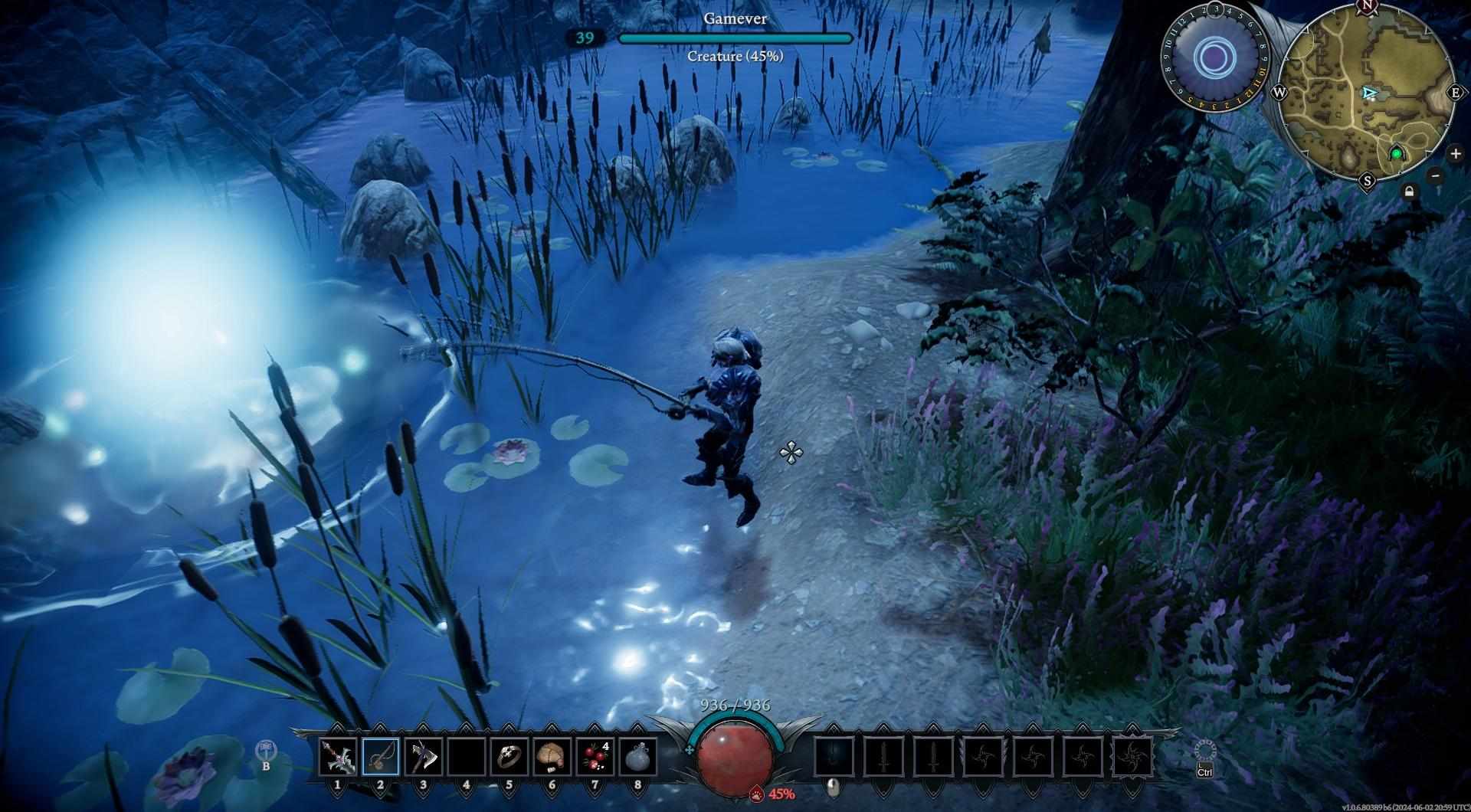 Fish at golden spots in V Rising.