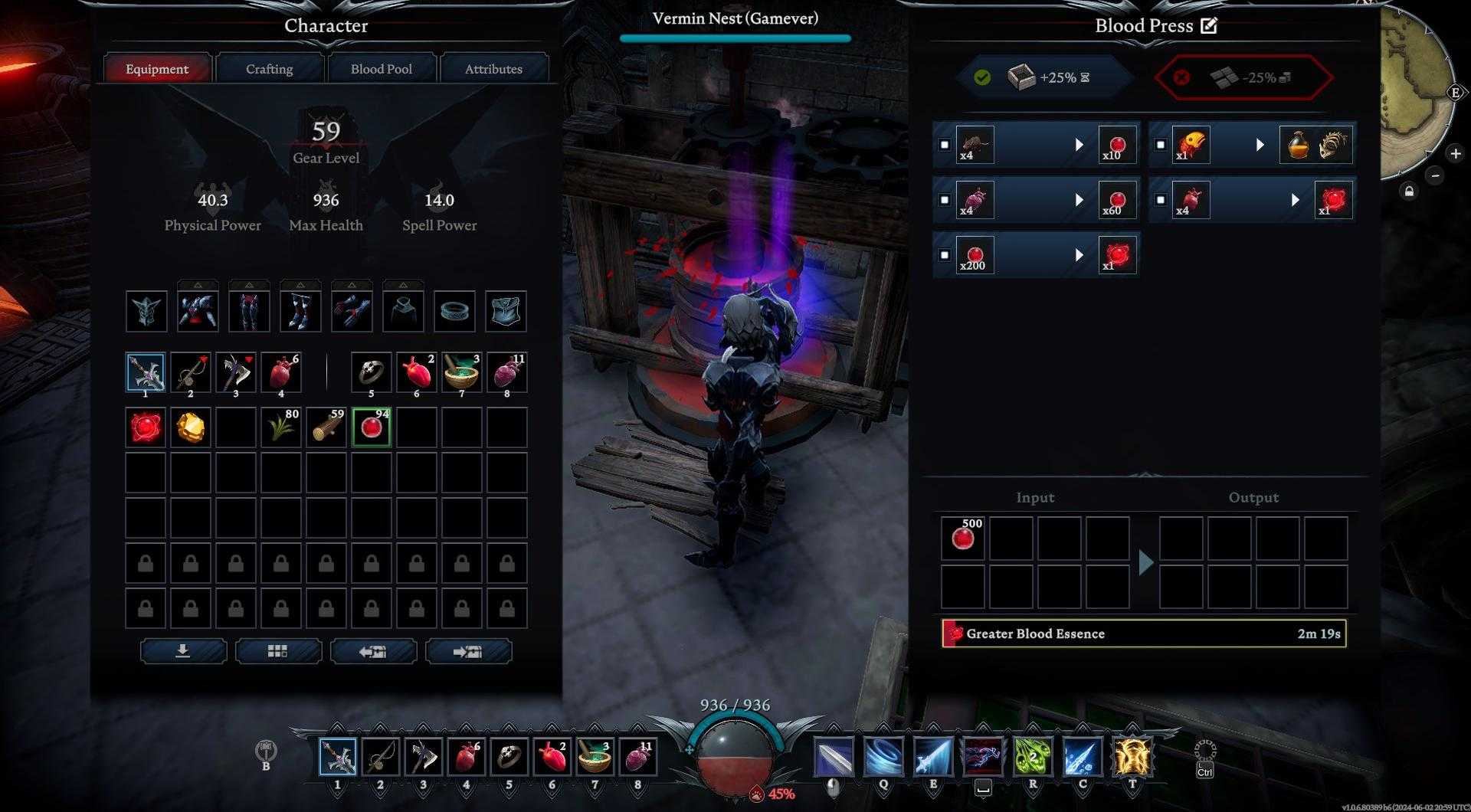 Craft Greater Blood Essence using Unsullied Hearts or Blood Essence in V Rising!