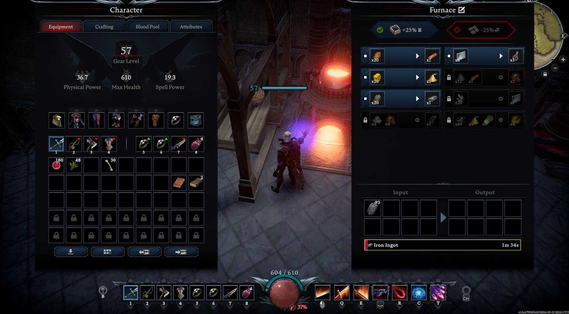 Smelt Iron Ore into Iron Ingots using a Furnace at your castle in V Rising.