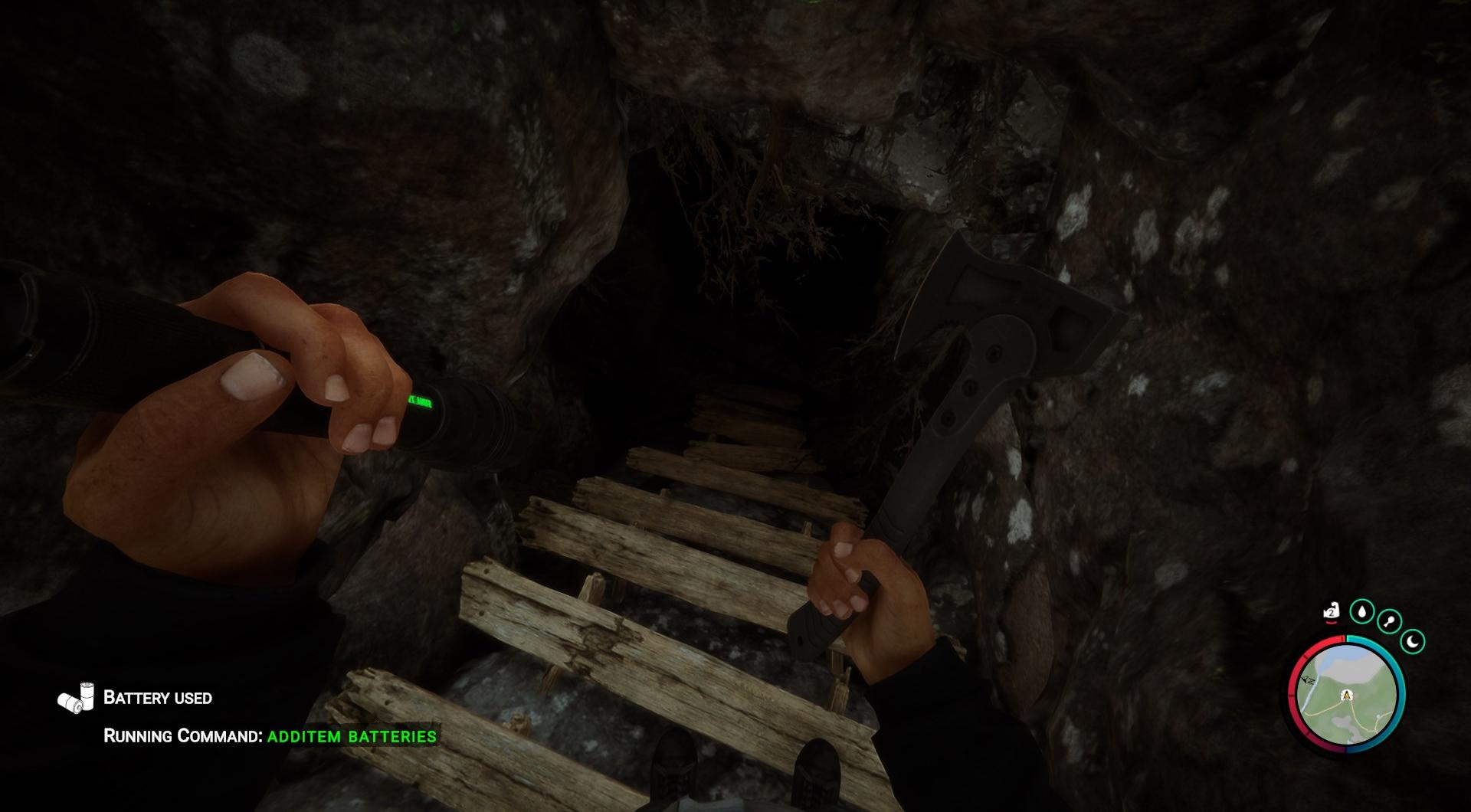 Break the boards to unveil the cave's dark entrance.