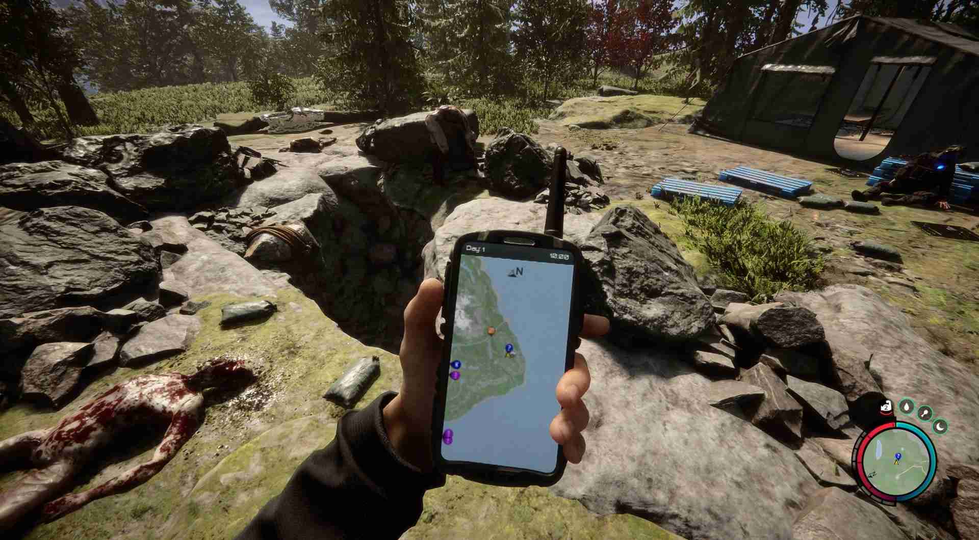 Navigate through the eerie remnants of the camp.