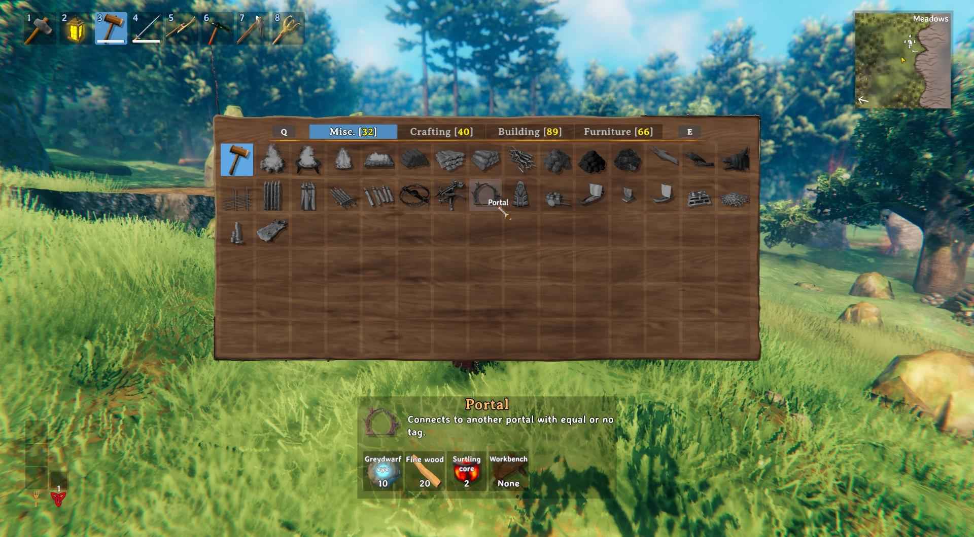 Sammle fine wood, surtling cores und greydwarves’ eye zum Craften von Portalen in Valheim.