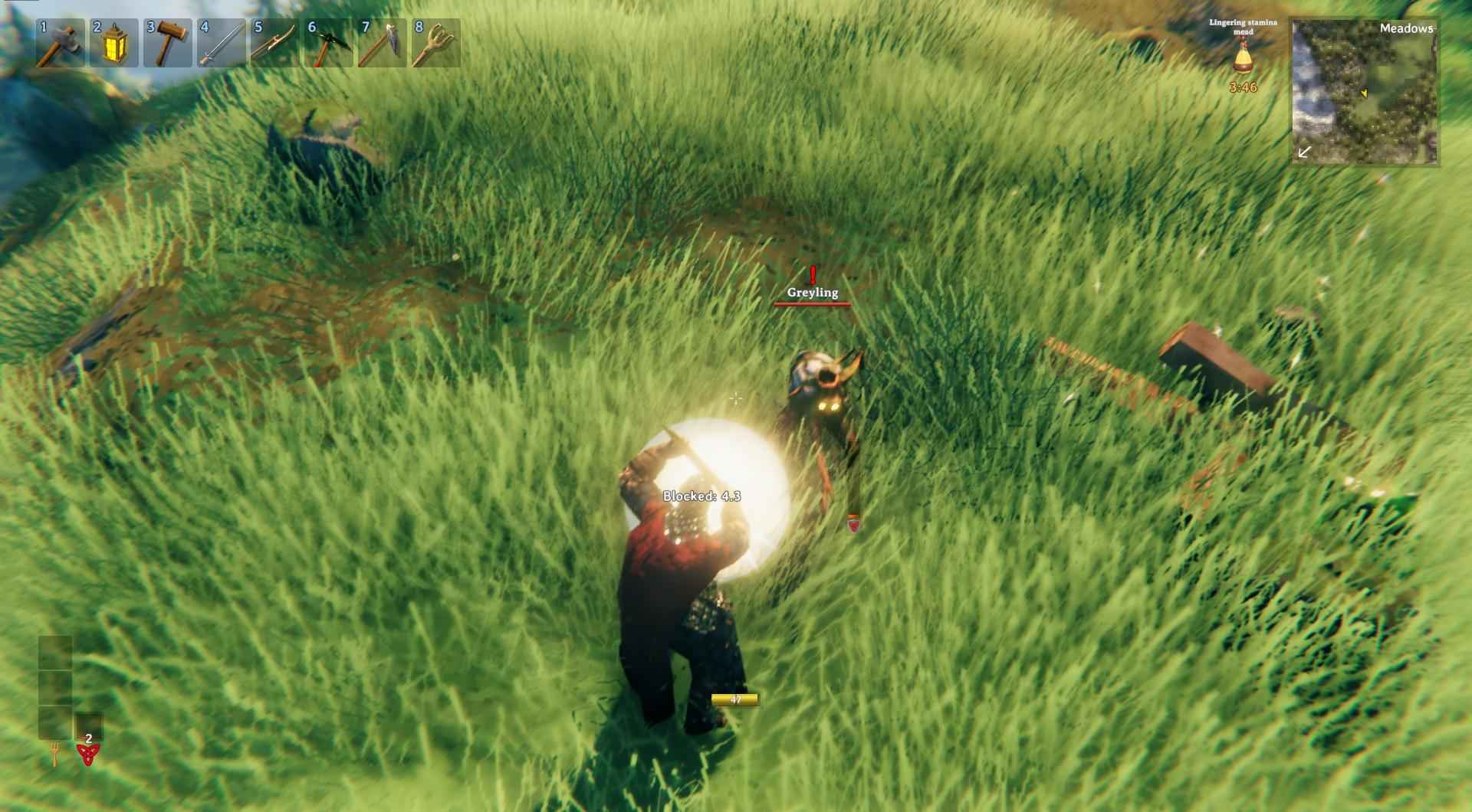 Experimentiere mit verschiedenen Waffen und Schilden für effektives Parieren in Valheim.