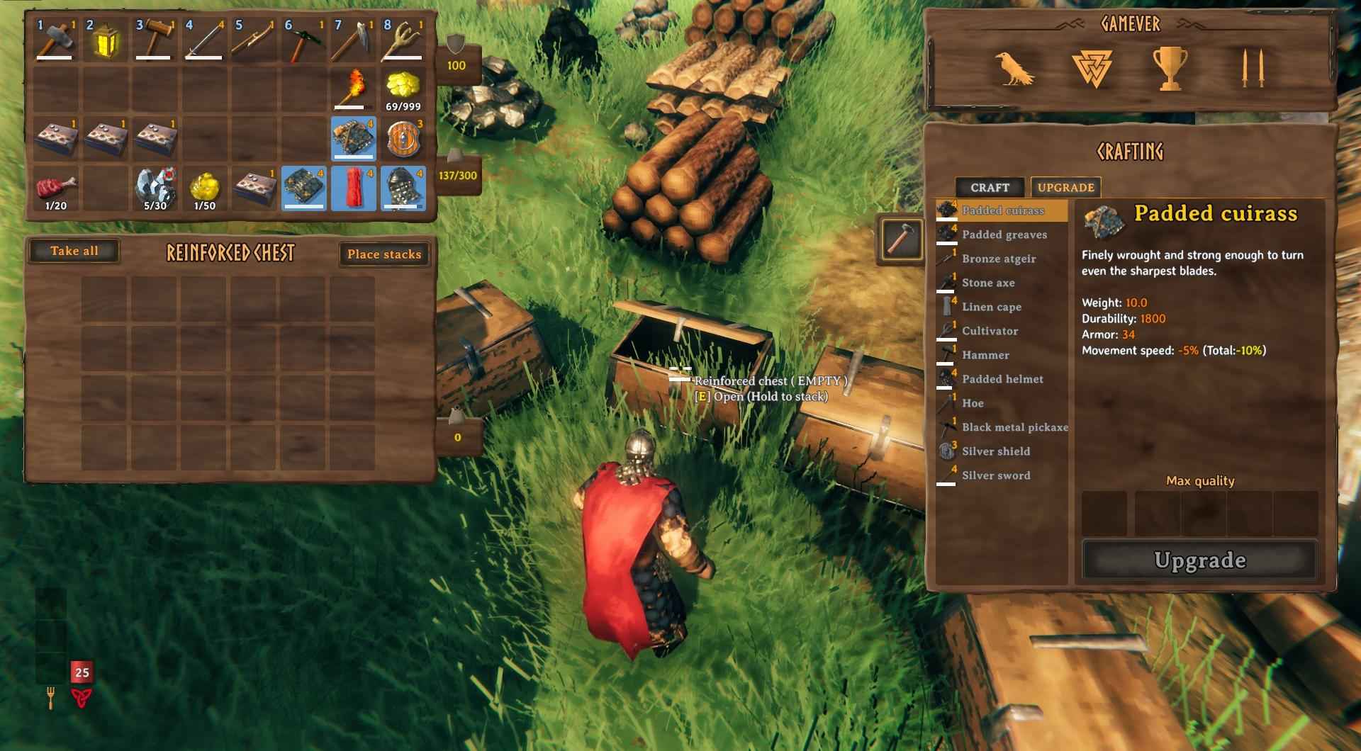 Lagere überschüssige Ressourcen in Valheim.