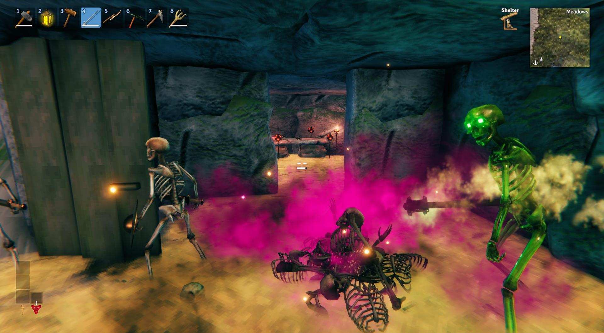 Entdecke den Eingang zu einer Grabkammer in Valheim.