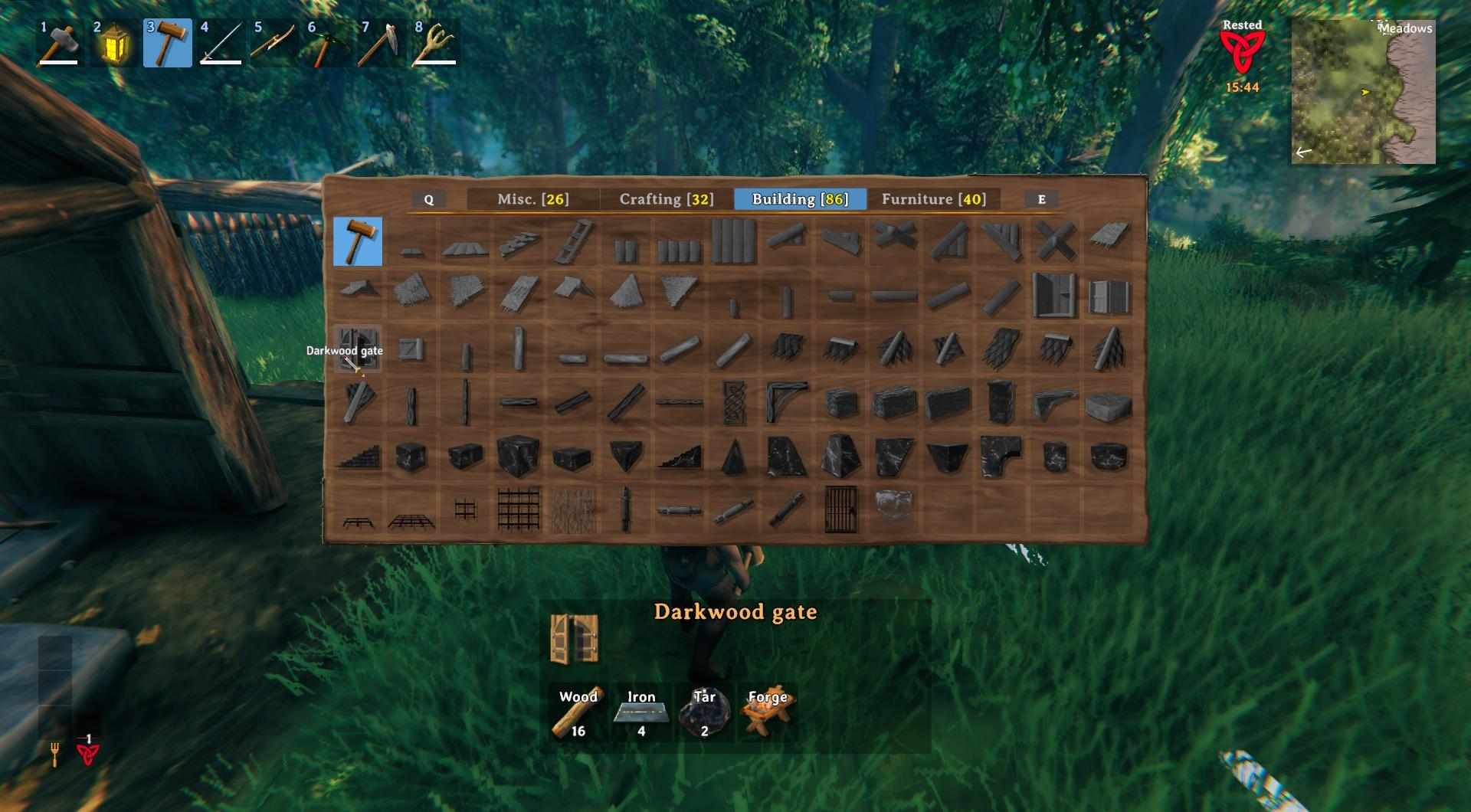 Baue stabile Dunkelholztore, um deine Siedlung in Valheim zu befestigen.