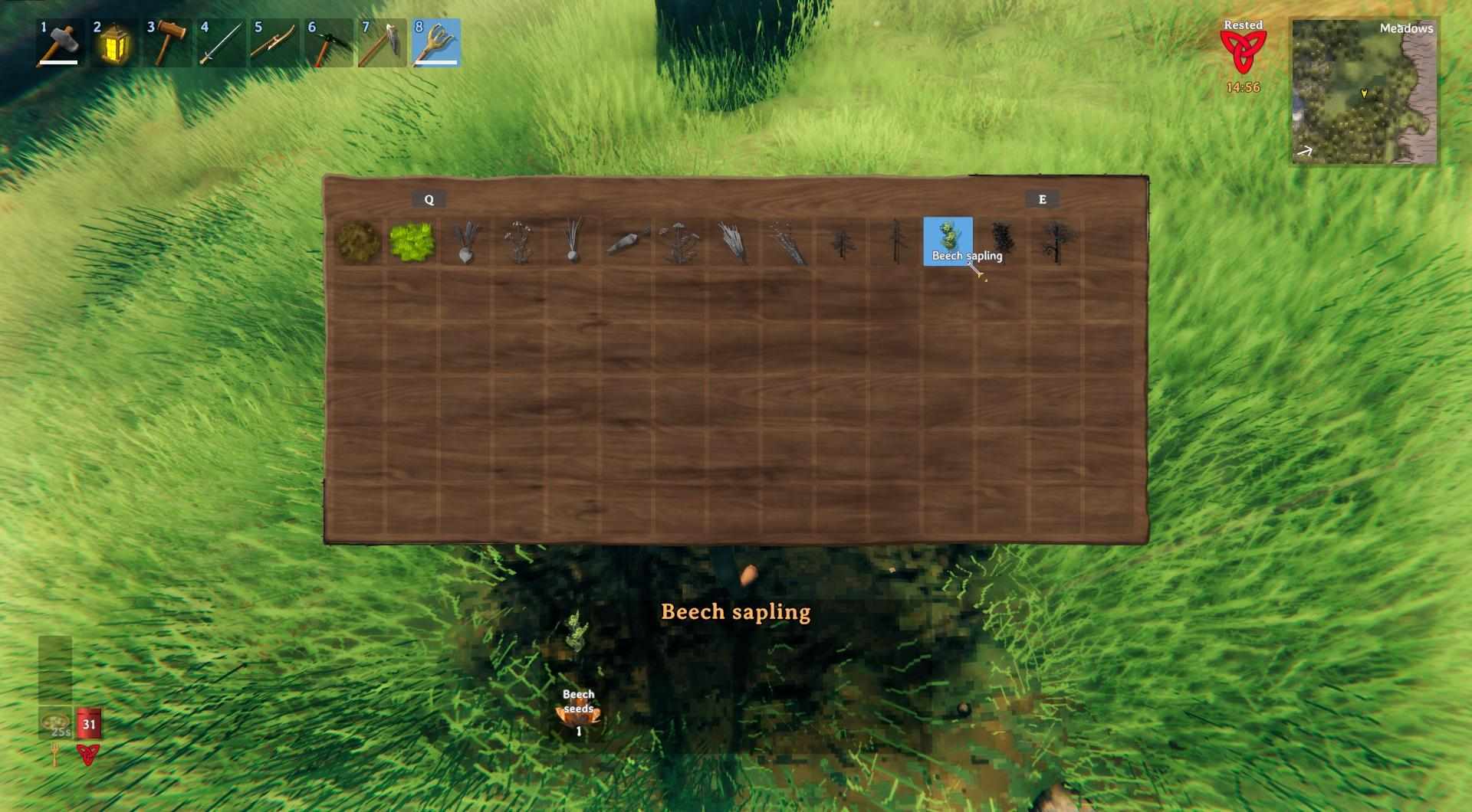 Wähle deine gewünschten Samen aus und beginne mit deinem Kultivator in Valheim zu pflanzen.