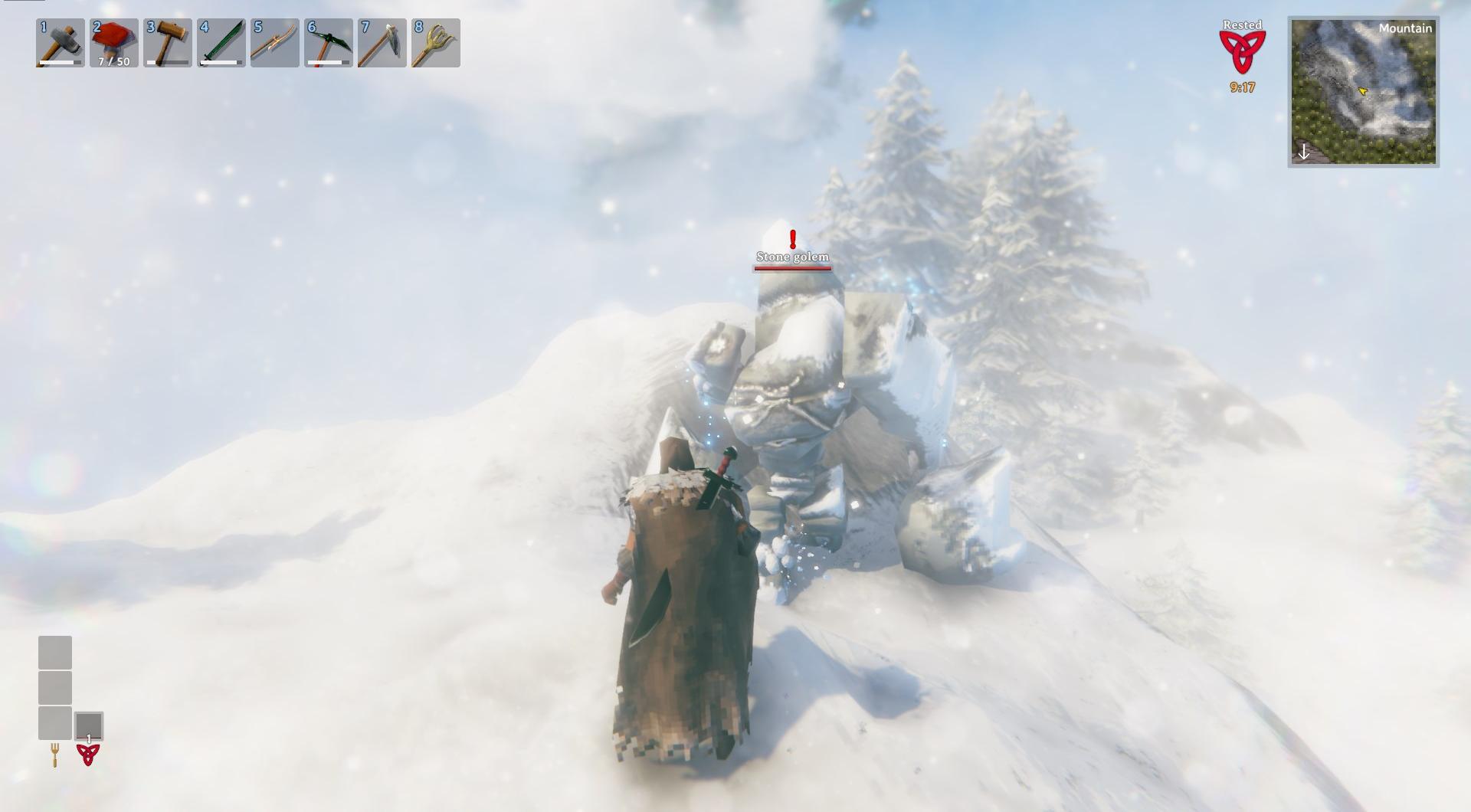 Besiege Steingolems, um Kristallscherben in Valheim zu sammeln.