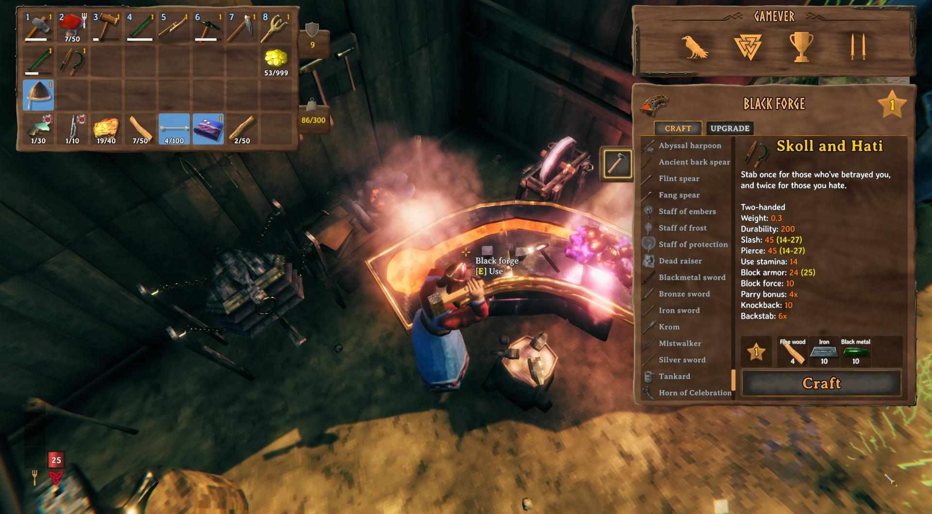 Stelle wesentliche Ausrüstung aus den Nebellanden mit schwarzem Marmor her in Valheim.