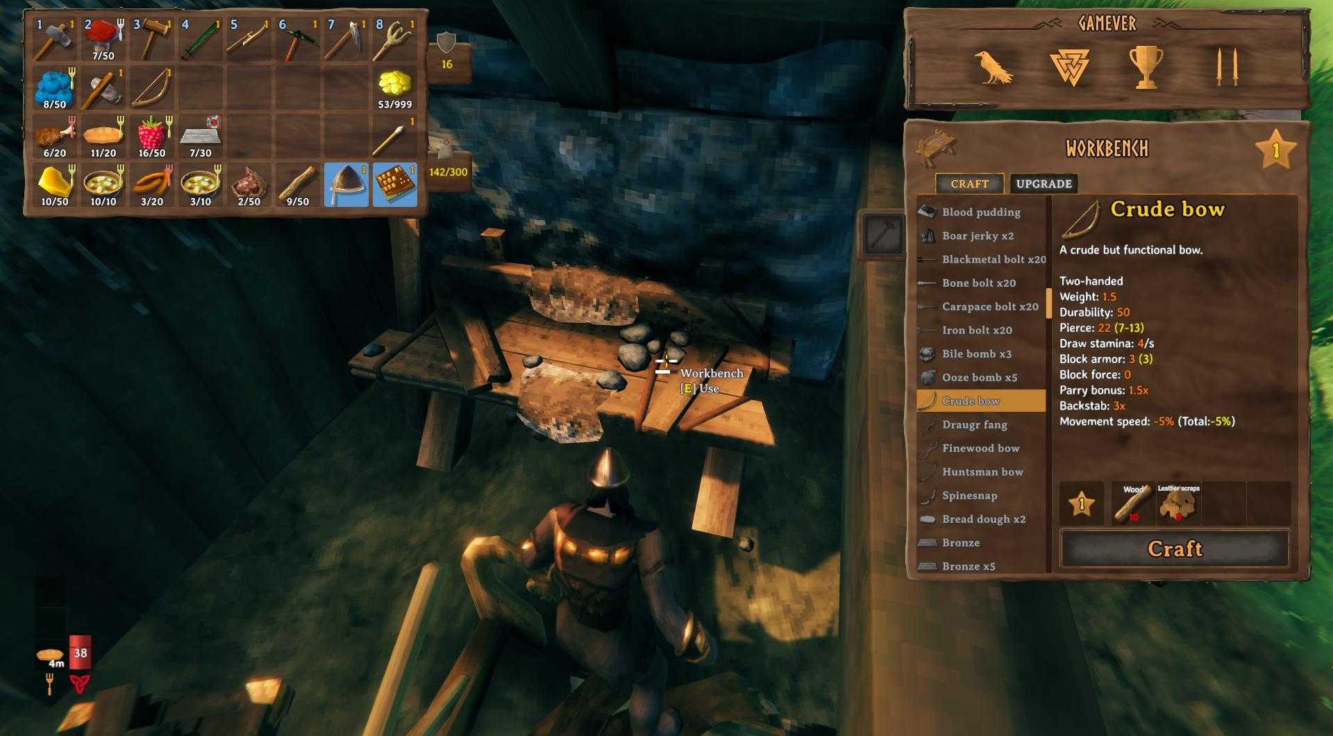 Sammle Materialien zum Herstellen von Bögen in Valheim.