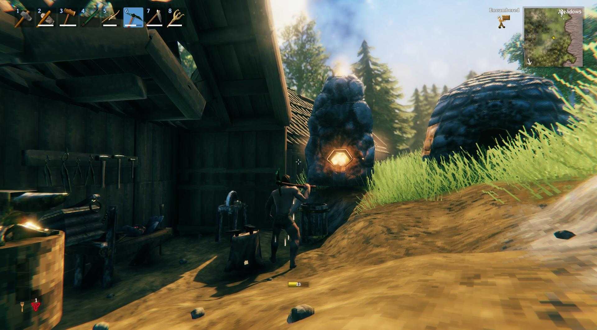 Kombiniere Zinn und Kupfer, um in Valheim Bronze zu schmieden.