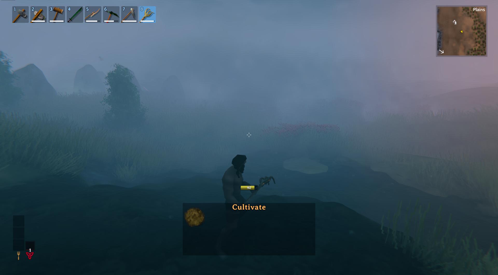 Baue einen Kultivator in Valheim.