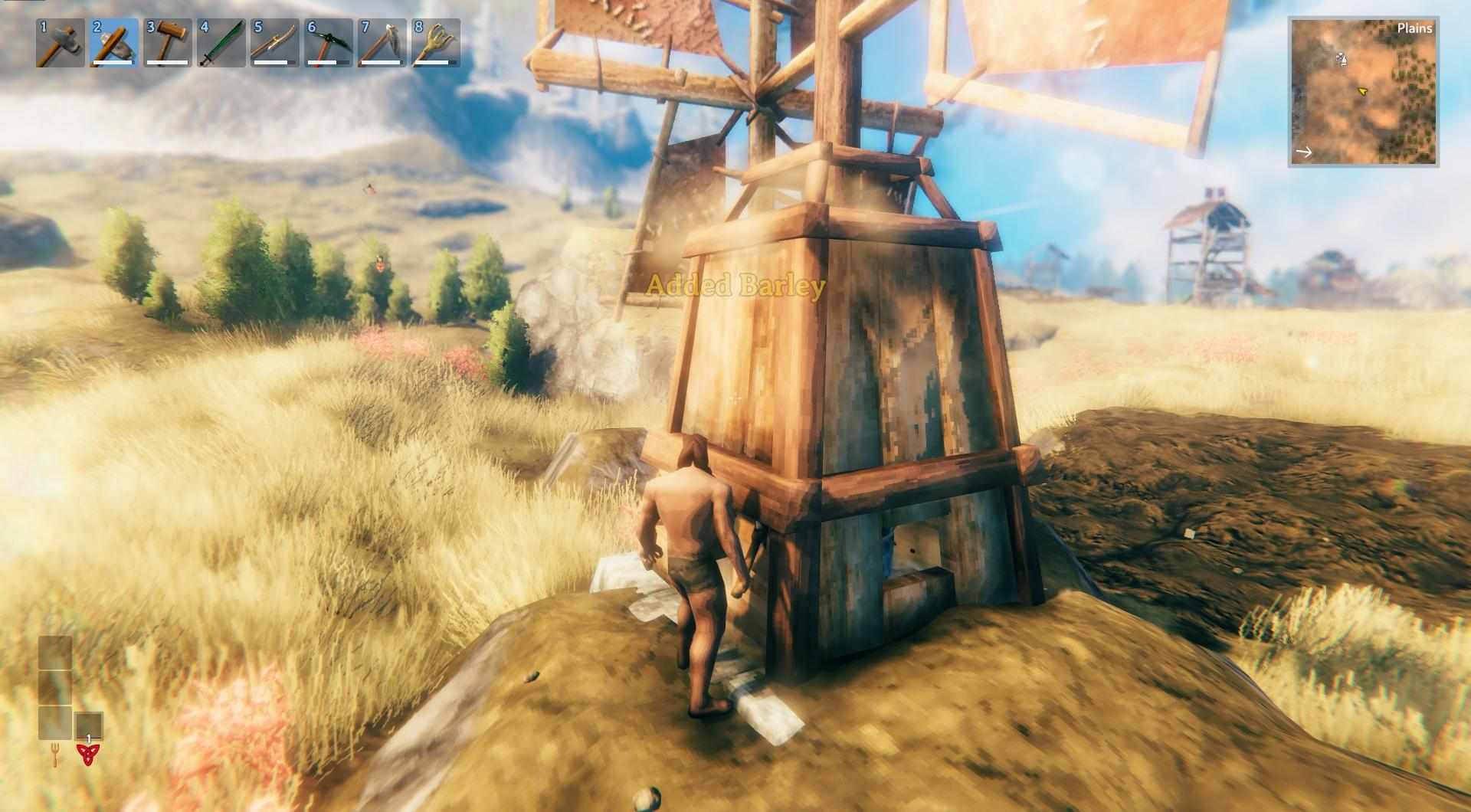 Lege Gerste in die Windmühle, um Mehl zu erhalten.