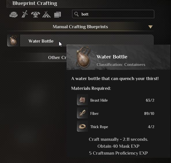 Craft a water bottle in Soulmask.