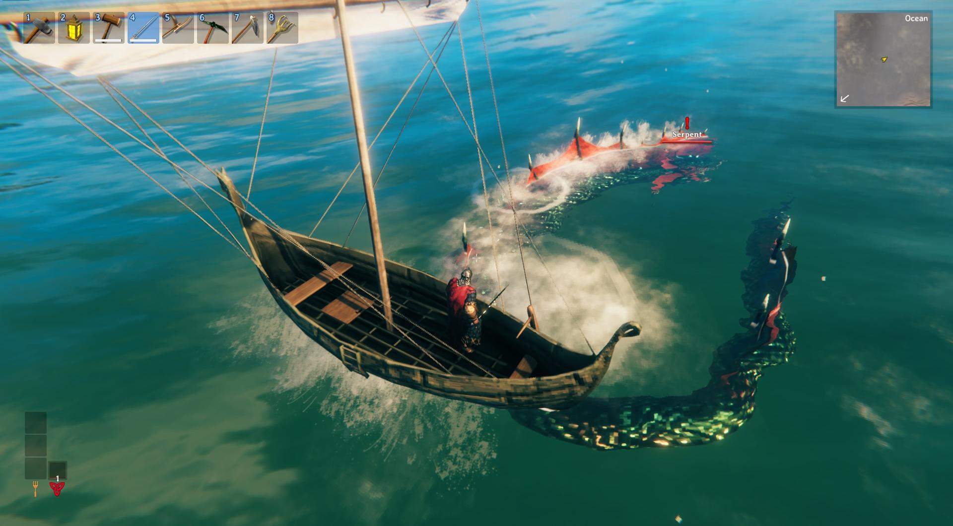 Überwinde Seeschlangen mit Expertentaktiken beim Segeln in Valheim.