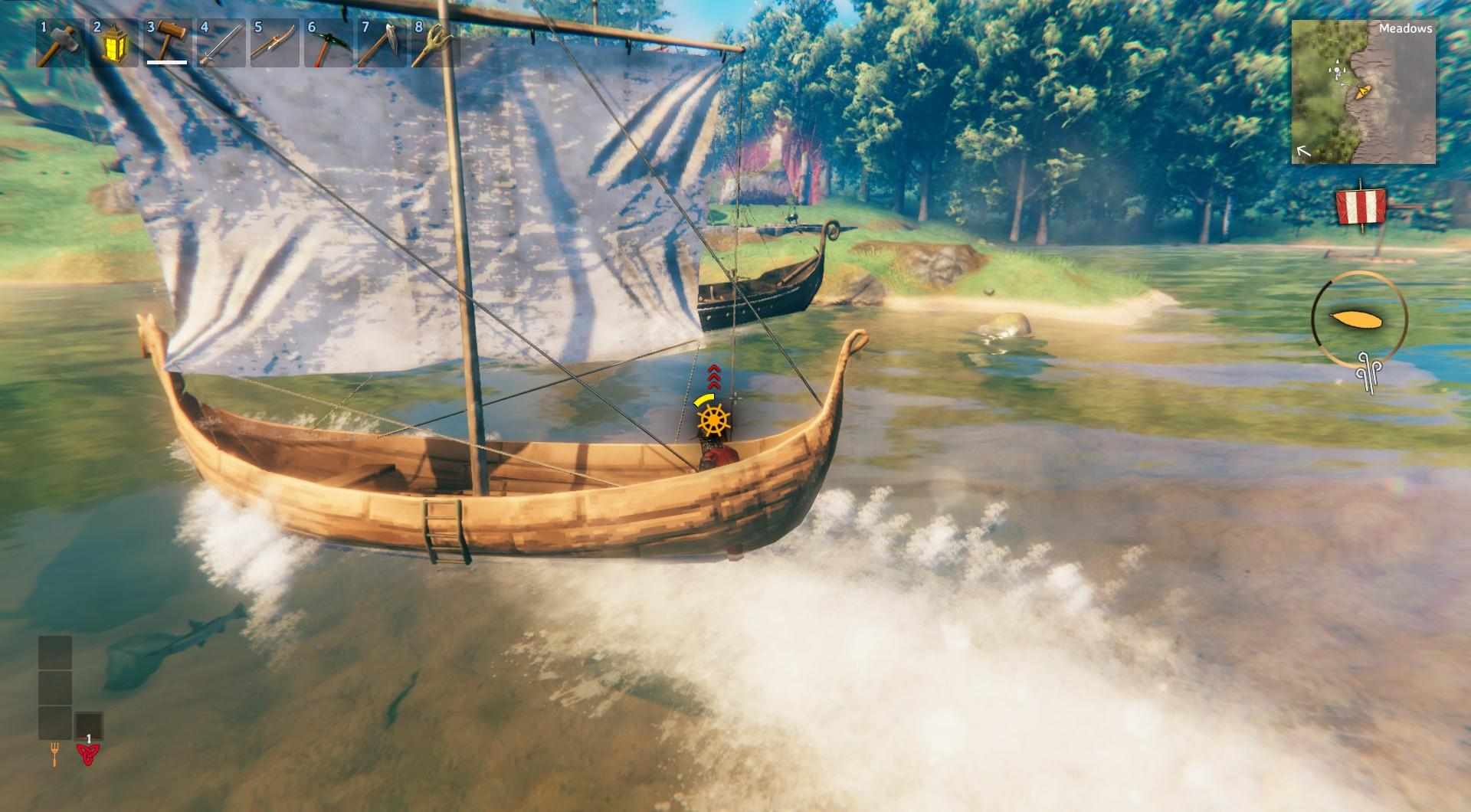 Navigiere mit geschicktem Steuern durch die Gewässer in Valheim.