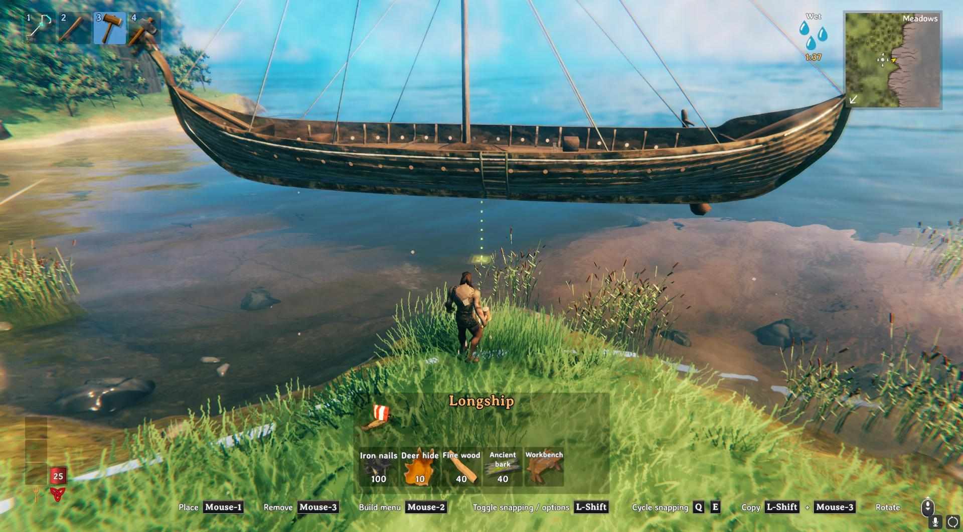 Platziere das Langschiff auf der Wasseroberfläche.