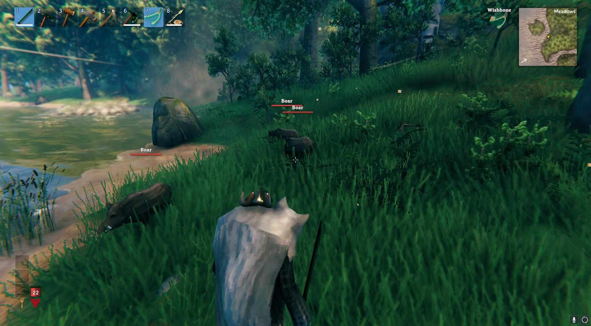 Besiege Wildschweine in Valheim.