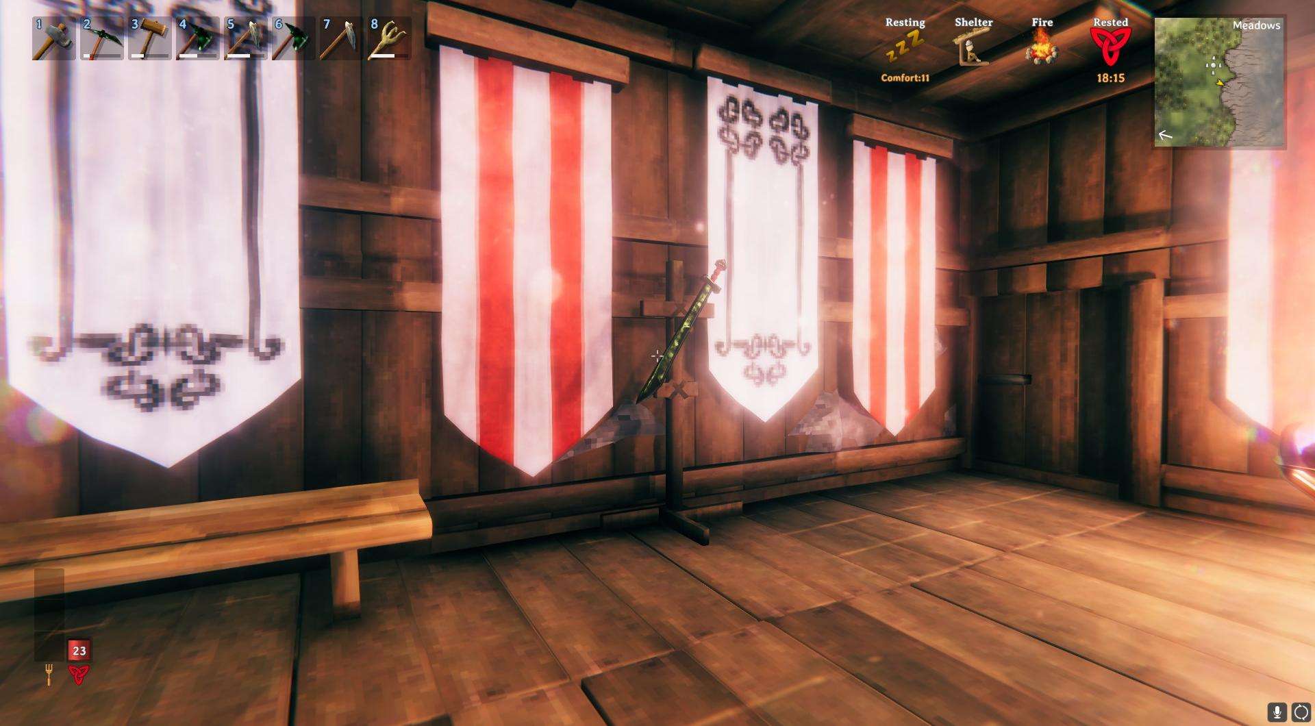Dekoriere dein Haus in Valheim mit Bannern.