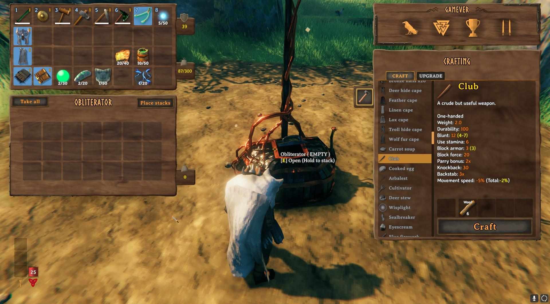 Interagiere mit dem Obliterator, um auf sein Inventar zuzugreifen.