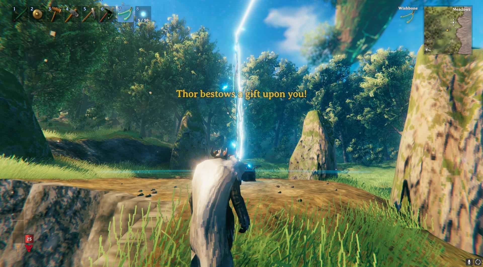 Beobachte den Blitzschlag nach der Verwendung des Obliterators in Valheim.