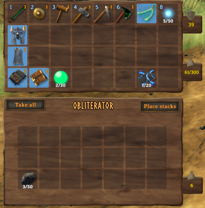 Sammle die Kohle nach der Verwendung des Obliterators in Valheim ein.