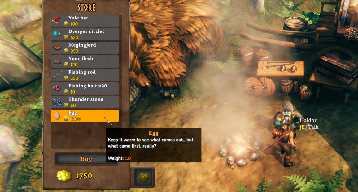 Gucke Haldors Sortiment in Valheim an.