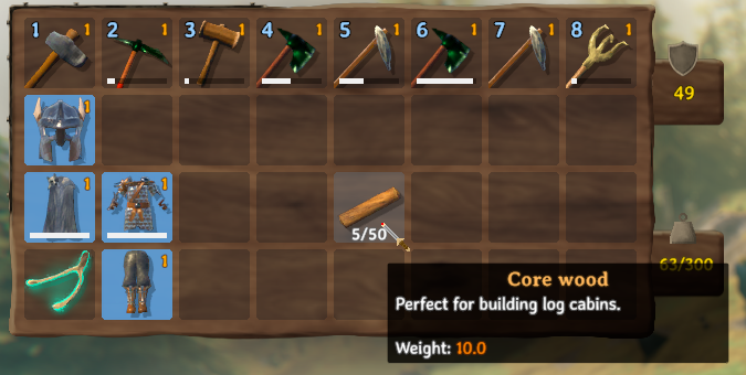 Inventar panel in Valheim.