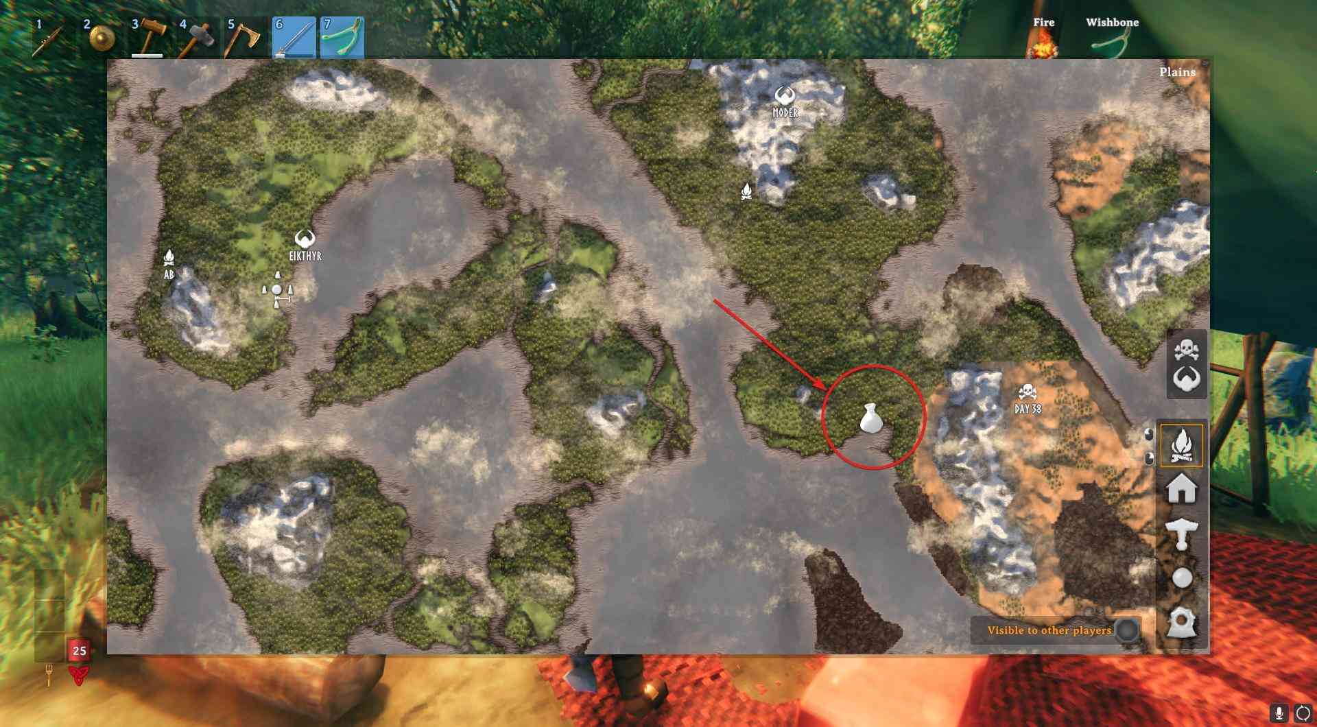 Suche auf der Karte nach Händlern in Valheim.