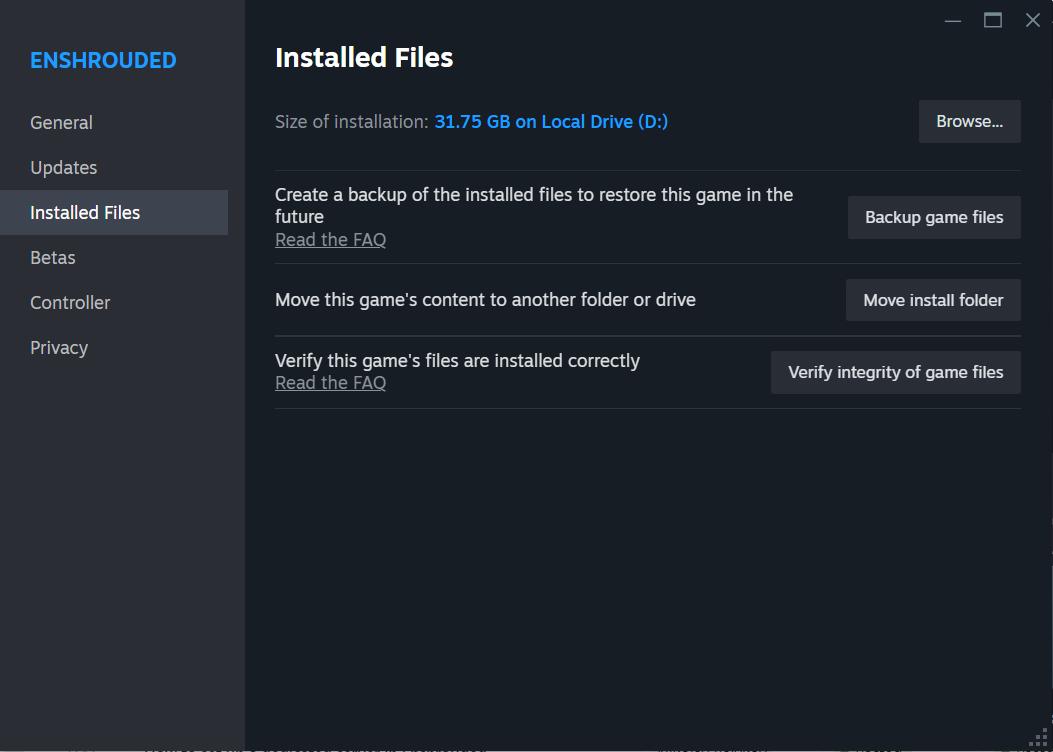 Klicke auf die Taste Verify integrity of game files.