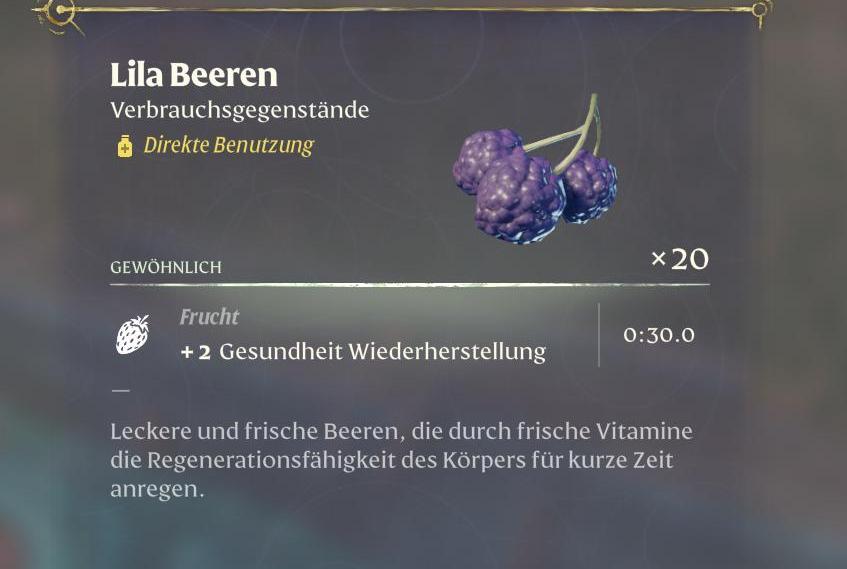 Genieße einen schnellen Gesundheitsregenerationsboost, indem du Lila Beeren direkt konsumierst.