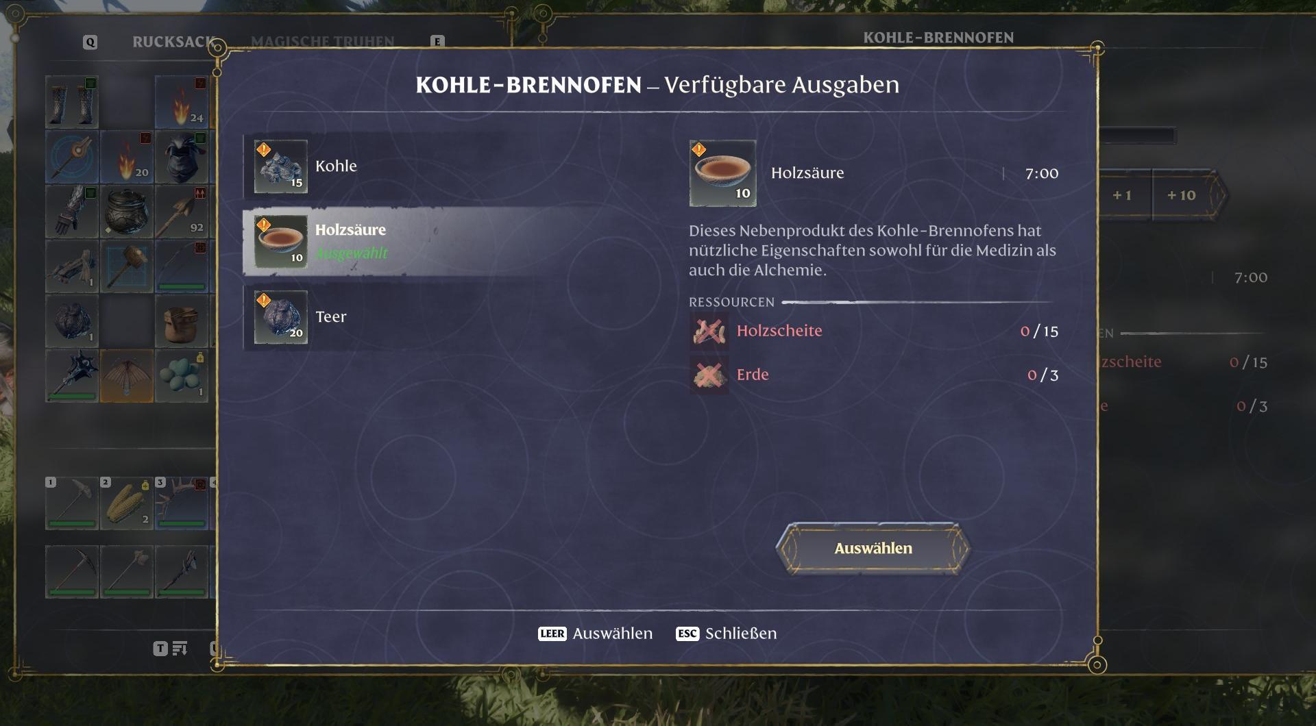 Sammle Holzscheite und Erde.