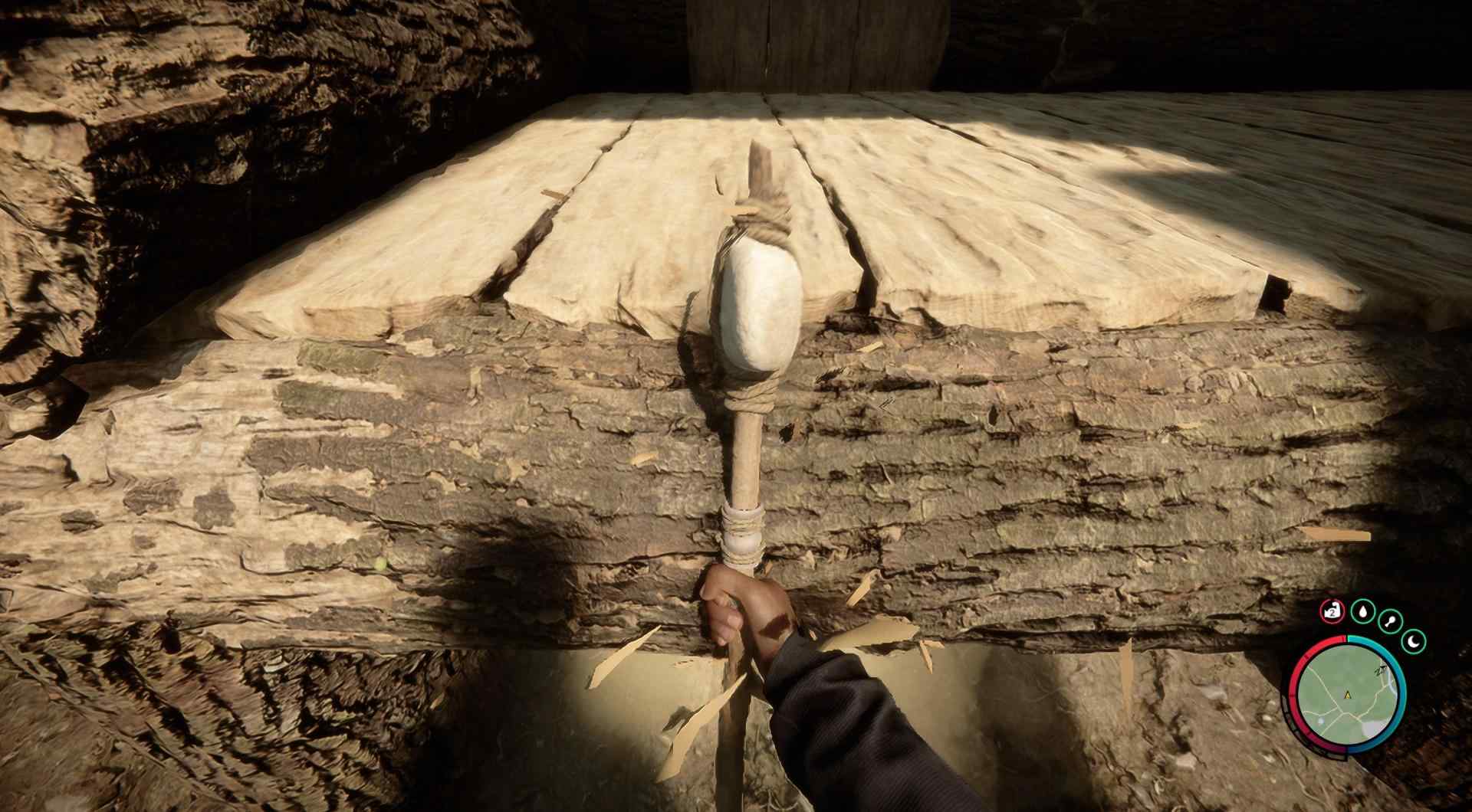 Gehe zum beschädigten Gegenstand und klicke links, um mit der Reparatur zu beginnen.