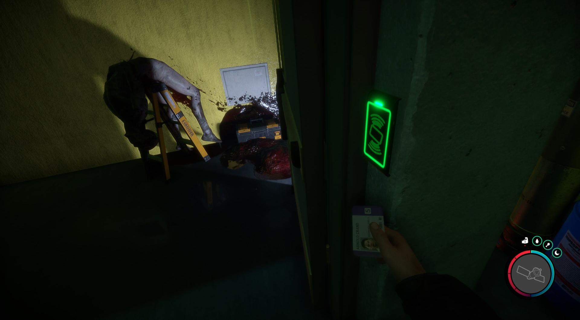 Steige in den Bunker hinab und benutze die Schlüsselkarte.