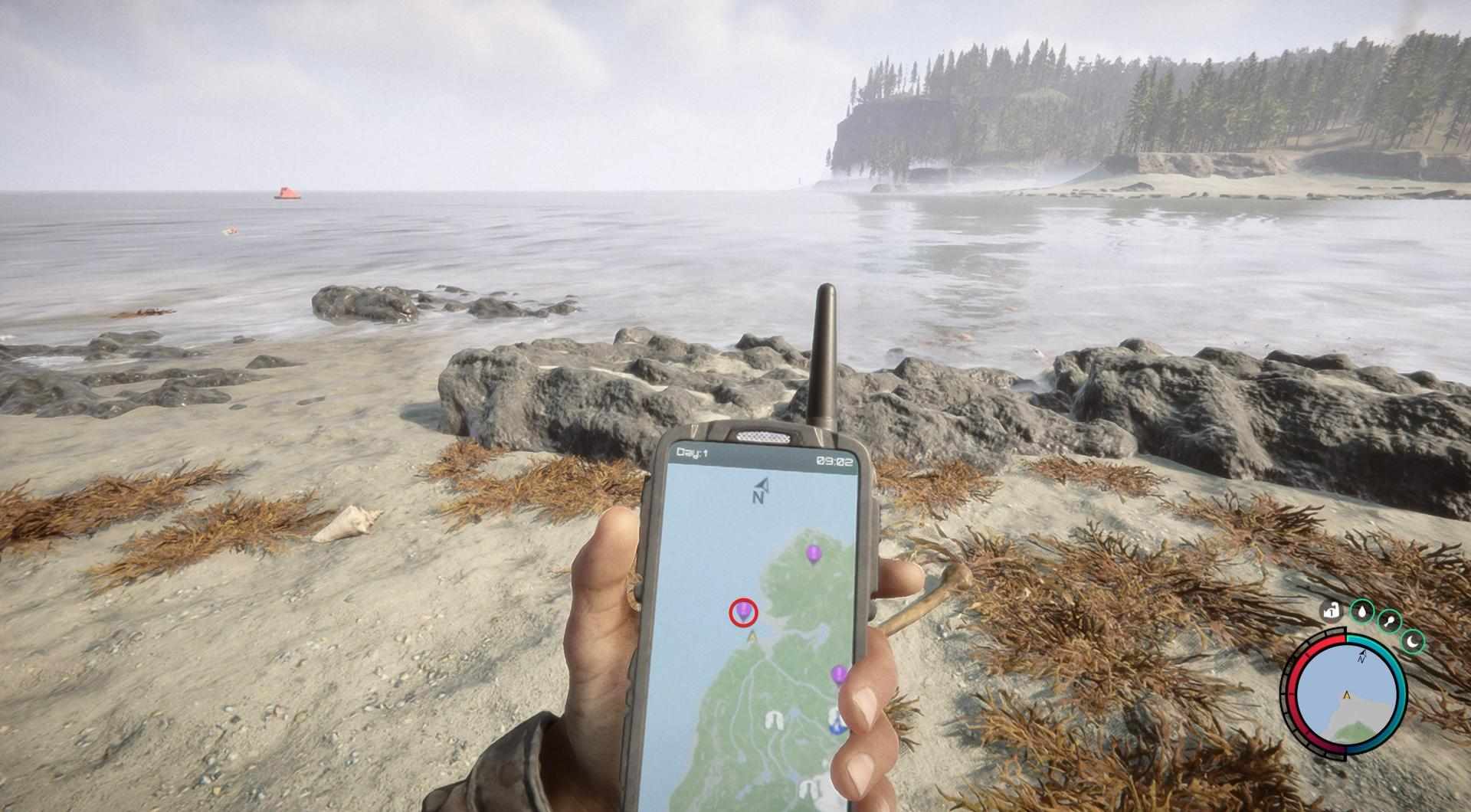 Begib dich an die nordwestliche Küste, die mit einem lila GPS-Locator markiert ist.