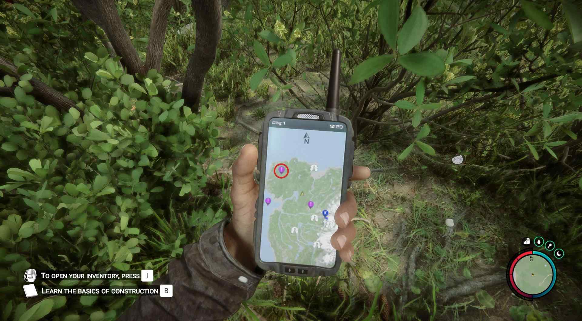 Der lila GPS-Locator dient als dein Leitstern.