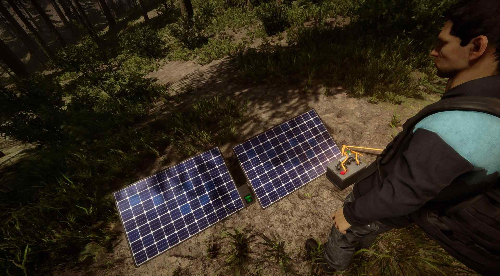 Bereite ein Solarpanel und eine Batterie vor.