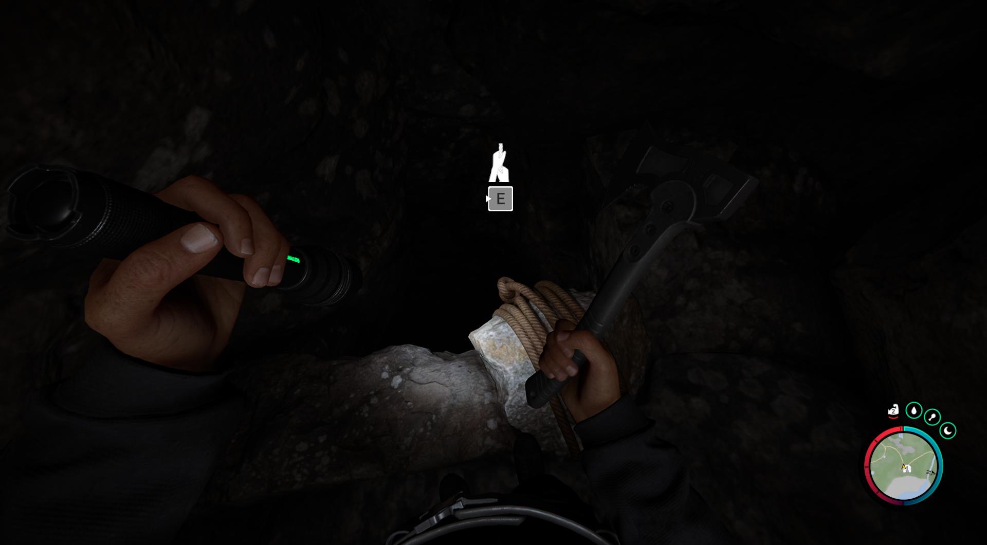 Folge dem Seil ins Herz der Höhle.
