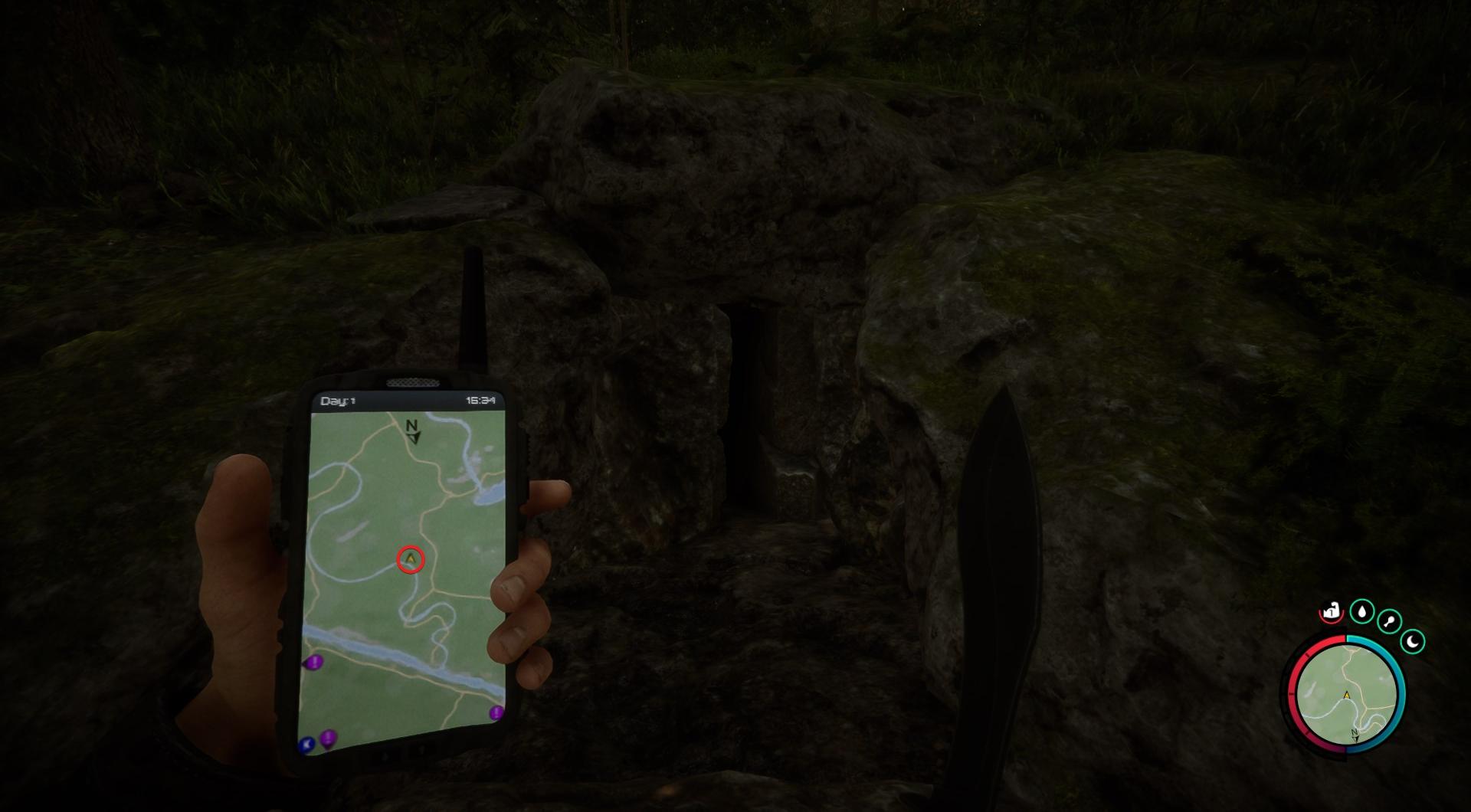 Navigiere durch dichtes Laub und raues Gelände, um die versteckte Höhle zu finden.