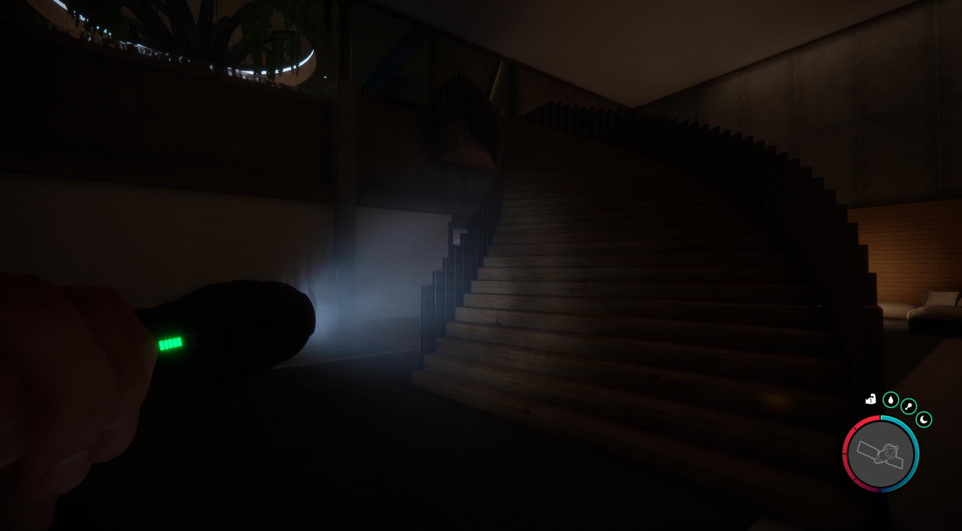 Gehe die Treppe hoch.