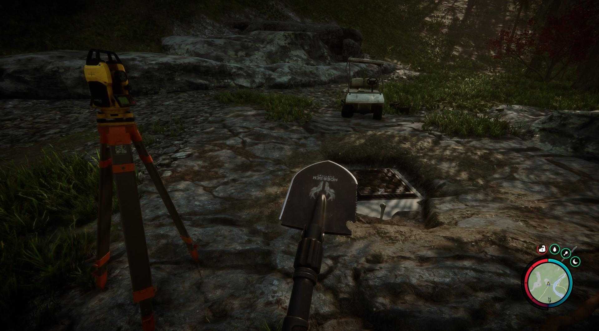 Grabe vorsichtig in der Nähe von Kannibalenlagern, um die Luke freizulegen.