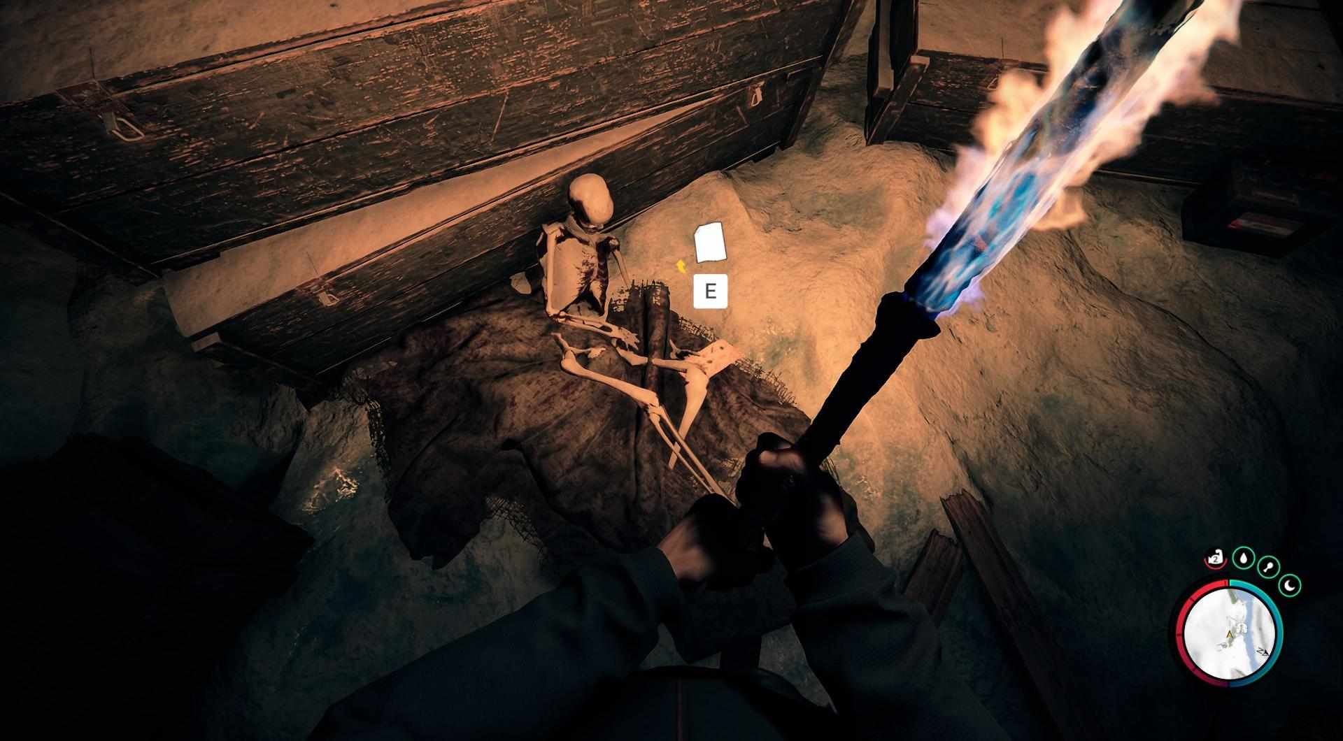 Navigiere durch die dunkle Höhle, um zum Blueprint zu gelangen.