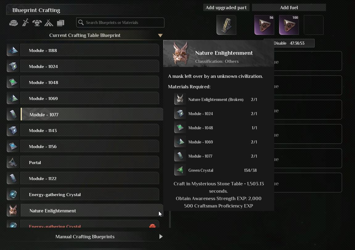 Collect the broken mask part and modules to craft Nature Enlightened Mask in Soulmask