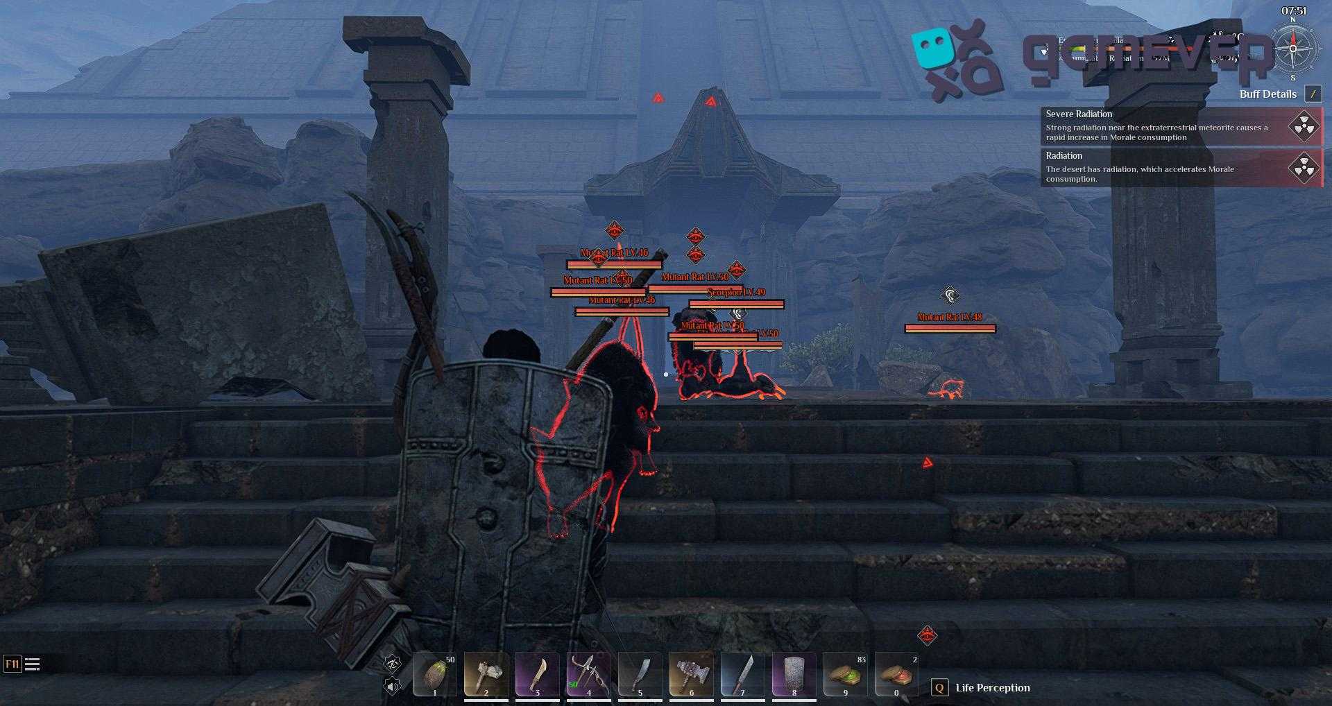 Entra en las Ruinas con cuidado, evitando el ataque masivo de las criaturas en Soulmask.