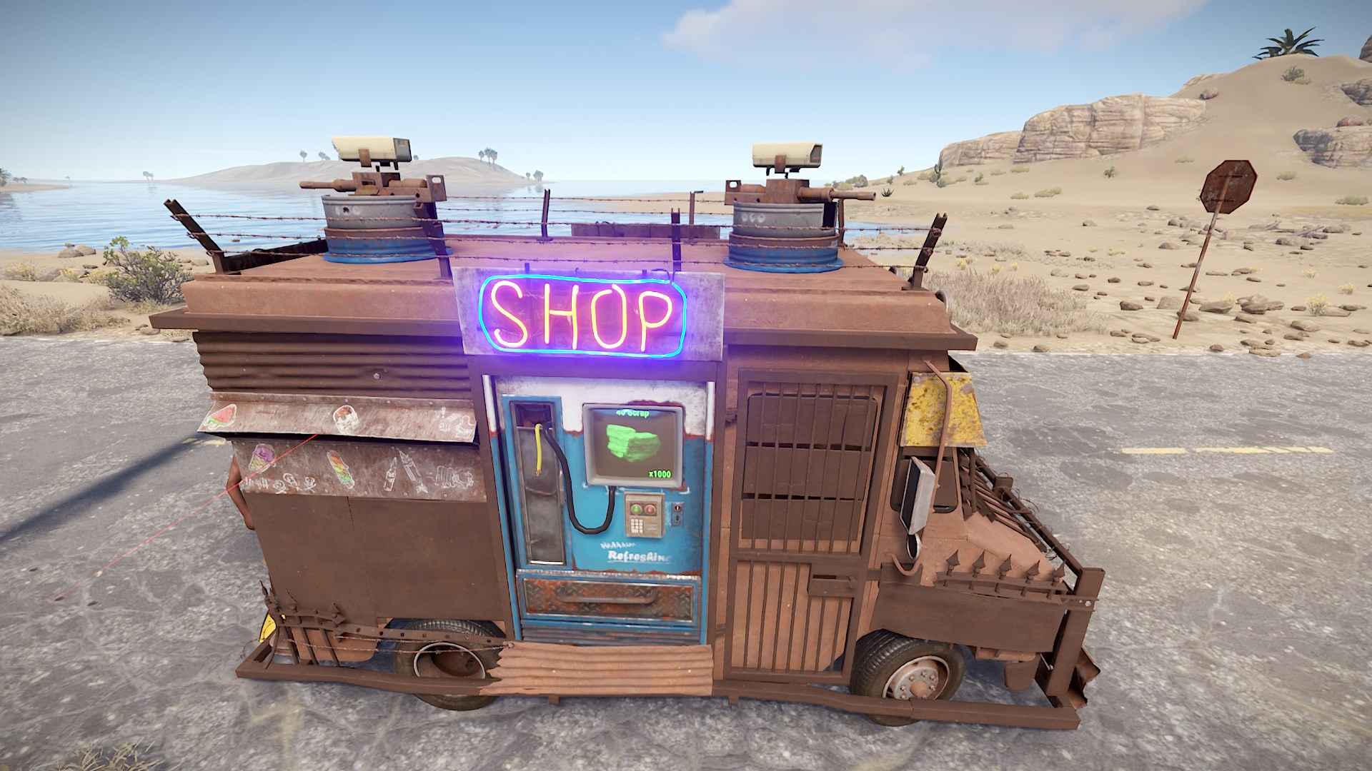 Navigiere die sichere Zone des Händlers in Rust Road Renegades