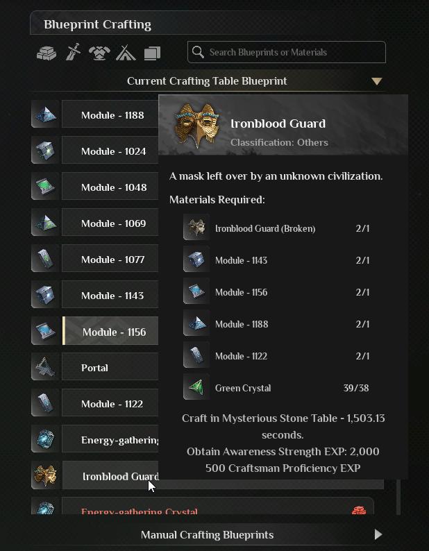 Stelle die Ironblood Guard Maske am Mysterious Stone Table in Soulmask her