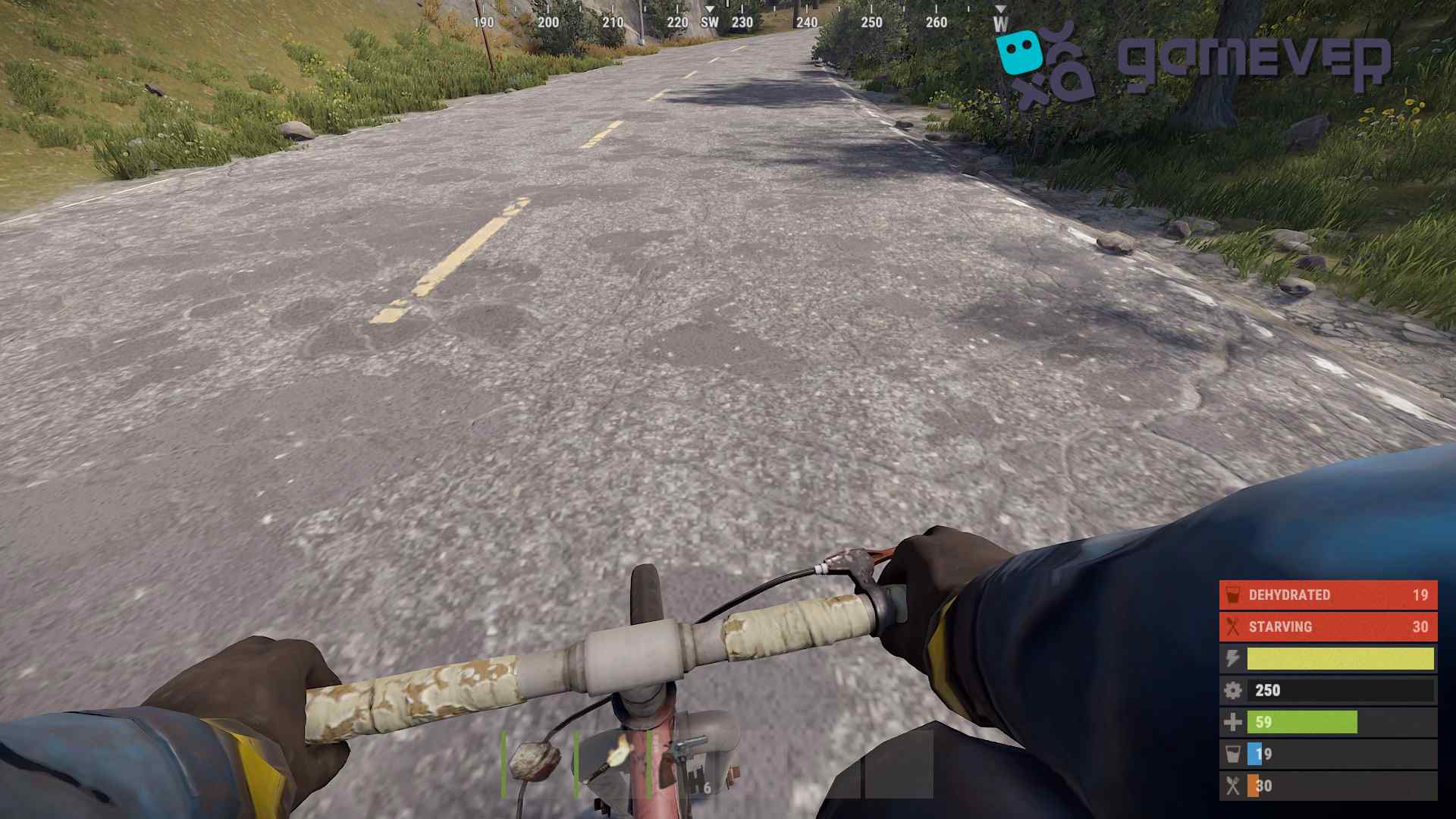 Mantén un ojo en los niveles de comida y agua mientras andas en bicicleta en Rust